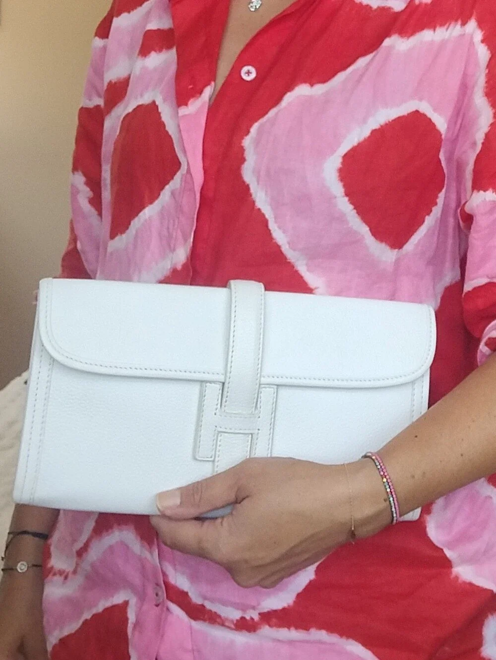 Hermes Jige White Leather Clutch